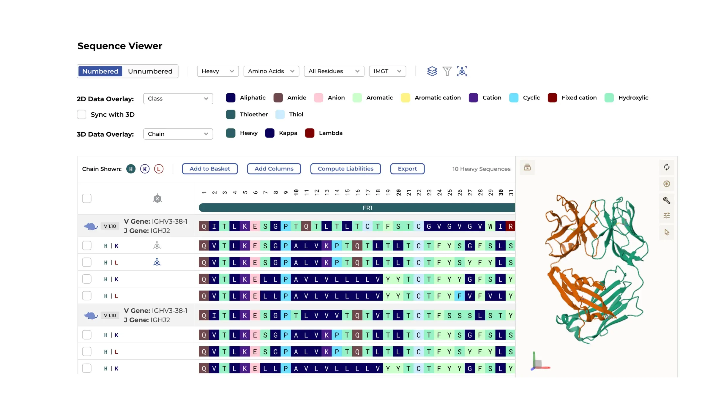 ENPICOM sequence viewer with 3D structure.